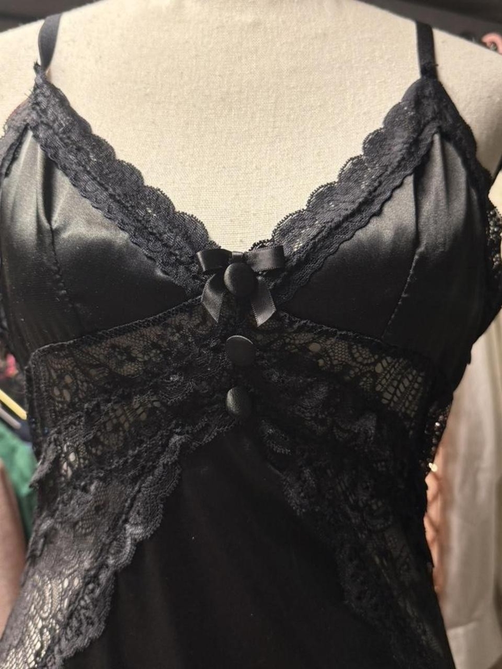 Dolls Kill Black Satin & Lace Mini Chemise - Picture 2 of 5
